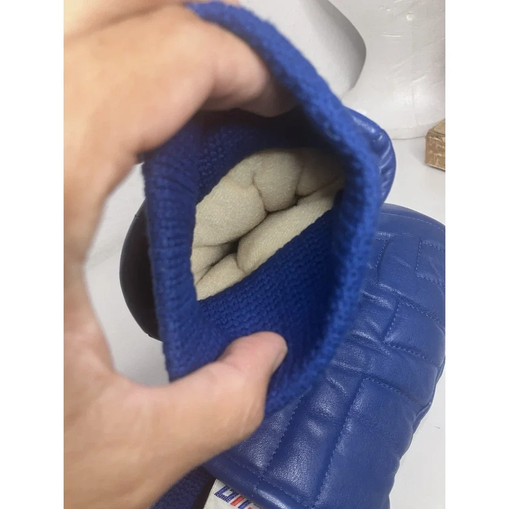 Vtg 80s Royal Blue Leather Winter Ski Mittens Quilted Puffer Snow Mitts Ladies L